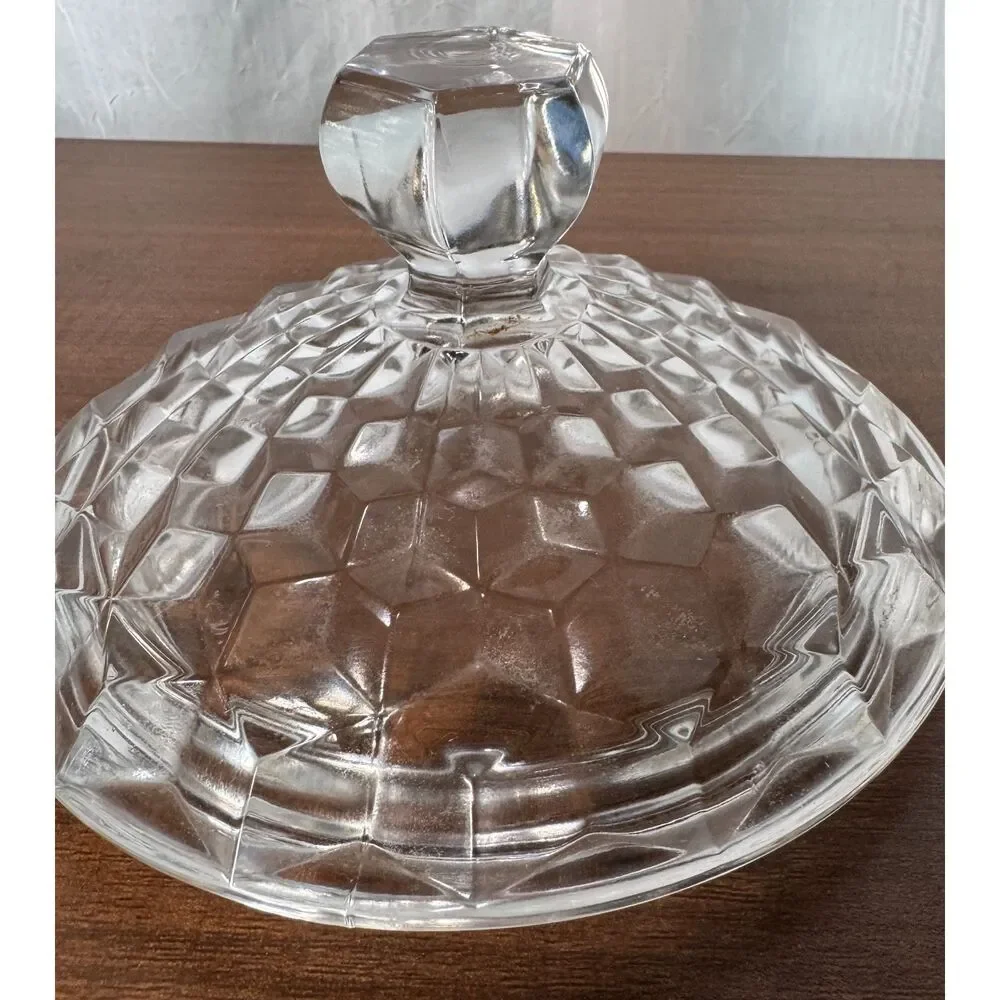 Vintage Fostoria American Glass Cookie Jar with Lid 2056 Diamond Cube Pattern